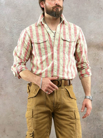 Men's Jacquard Red & Green Striped Shirt