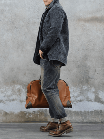 Men's Jacquard Sashiko Chore Jacket, Charcoal Black