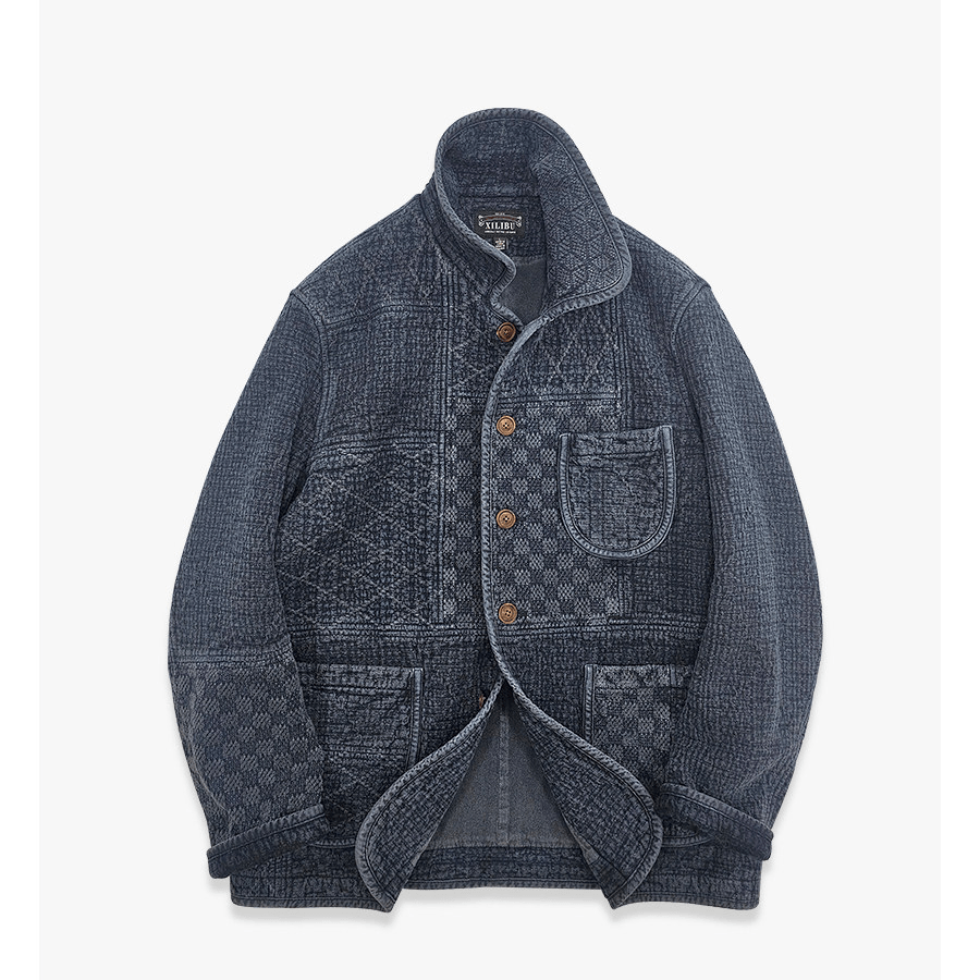 Men's Jacquard Sashiko Chore Jacket, Charcoal Black – Crush on Retro Men's Jacquard Sashiko Chore Jacket, Charcoal Black – Crush on Retro