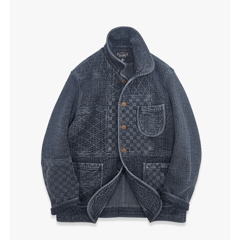Men's Jacquard Sashiko Chore Jacket, Charcoal Black