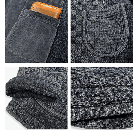 Men's Jacquard Sashiko Chore Jacket, Charcoal Black