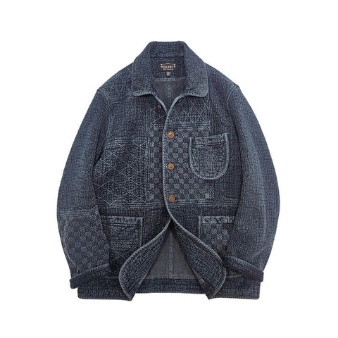 Men's Jacquard Sashiko Chore Jacket, Charcoal Black