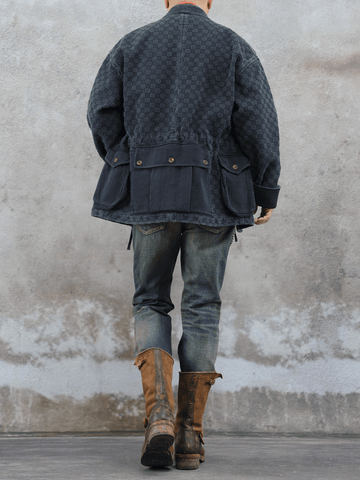 Men's Jacquard Sashiko Kendo Jacket – Charcoal Black