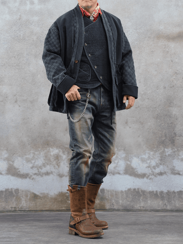 Men's Jacquard Sashiko Kendo Jacket – Charcoal Black