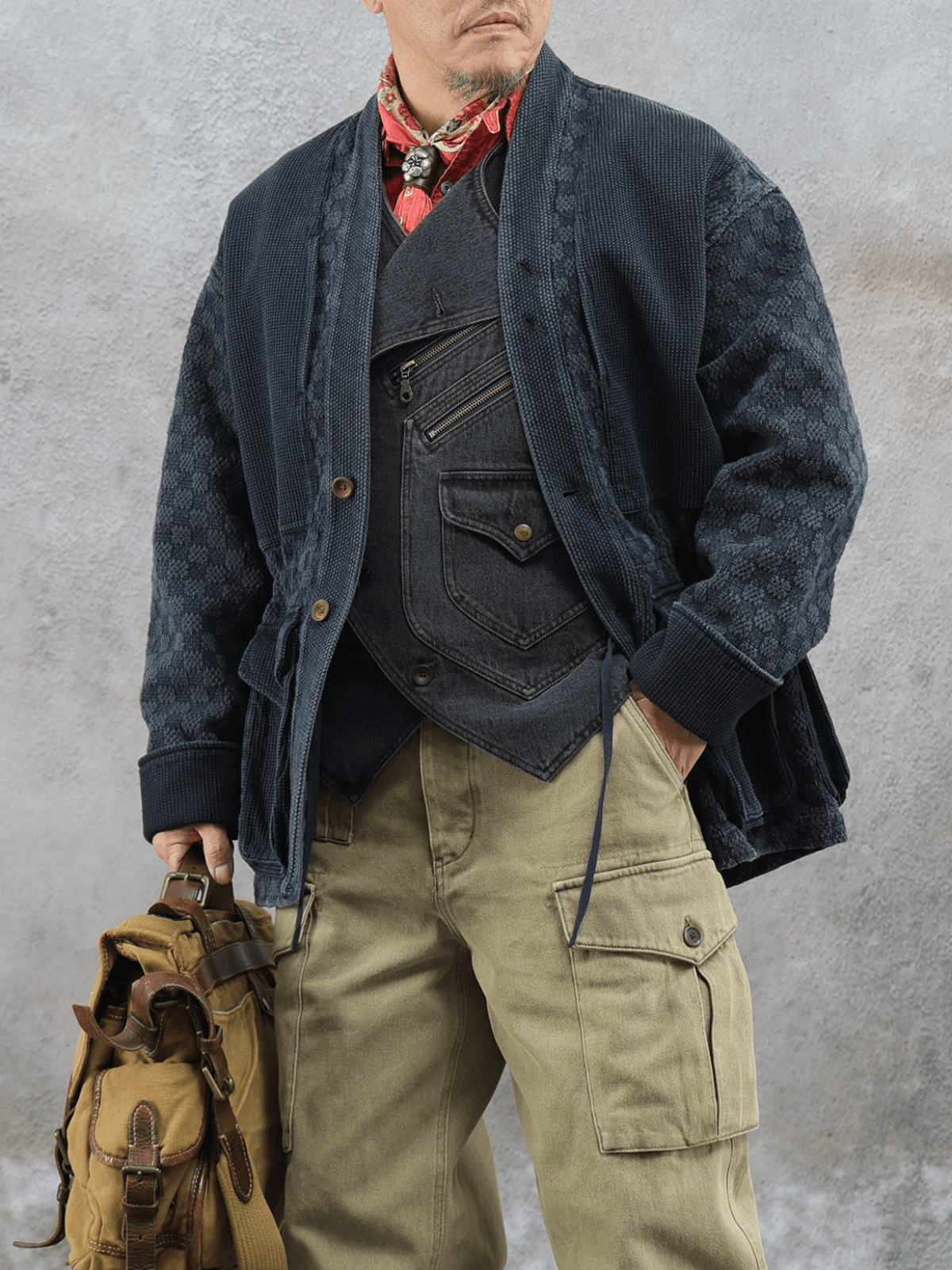 Men's Jacquard Sashiko Kendo Jacket – Charcoal Black