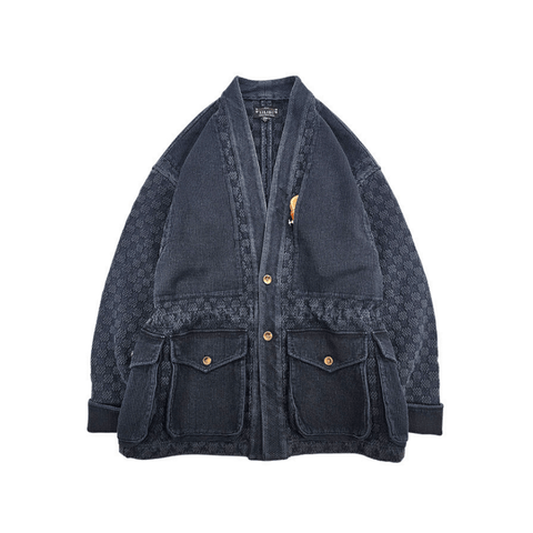 Men's Jacquard Sashiko Kendo Jacket – Charcoal Black
