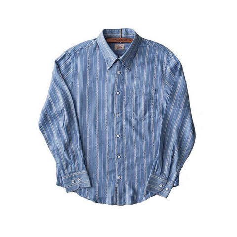 Men's Jacquard Striped Long Sleeves Denim Shirt XL / Blue Men's Jacquard Striped Long Sleeves Denim Shirt XL / Blue