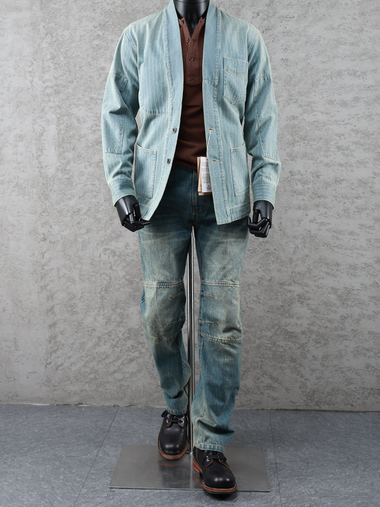 Men s Washed Denim Kimono Jacket