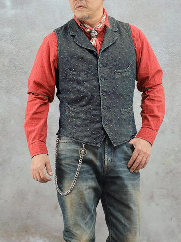 Men's Jacquard Sashiko Notch Lapel Vest