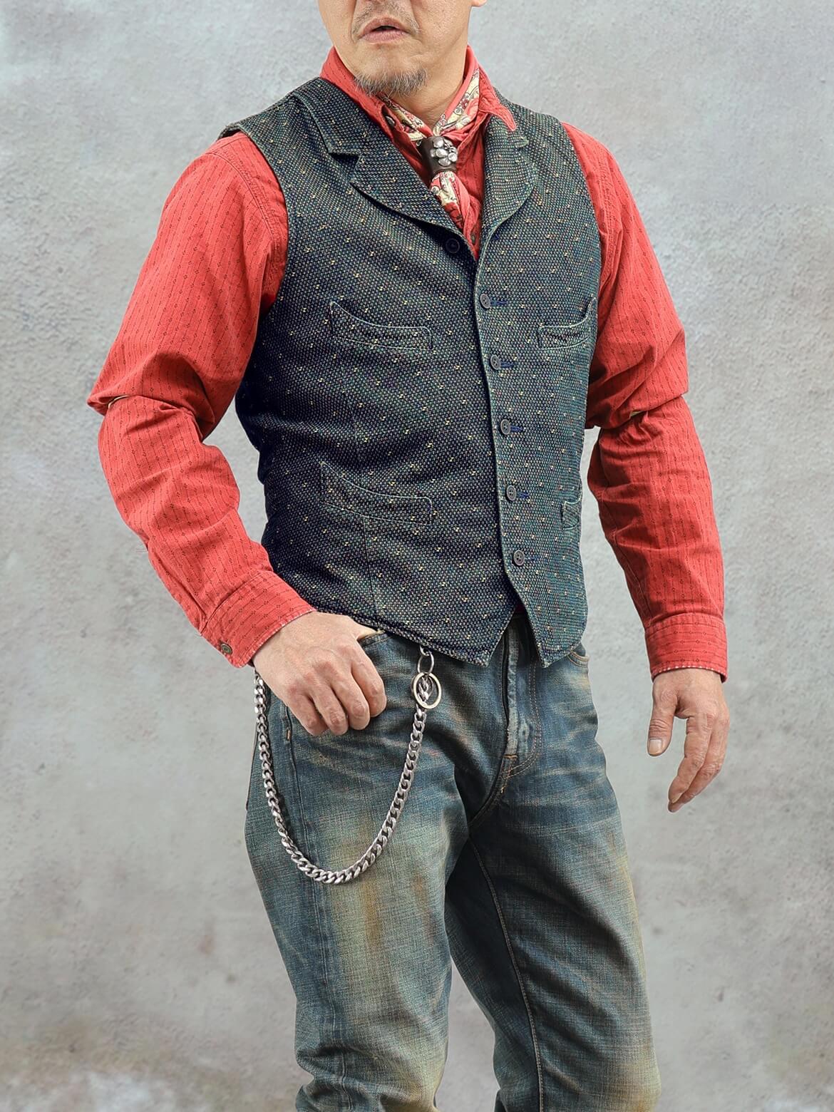 Men's Jacquard Sashiko Notch Lapel Vest