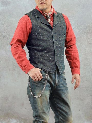 Men's Jacquard Sashiko Notch Lapel Vest