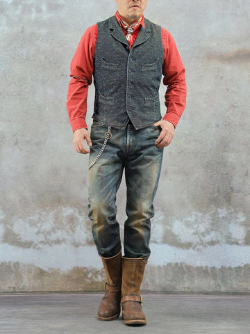 Men's Jacquard Sashiko Notch Lapel Vest
