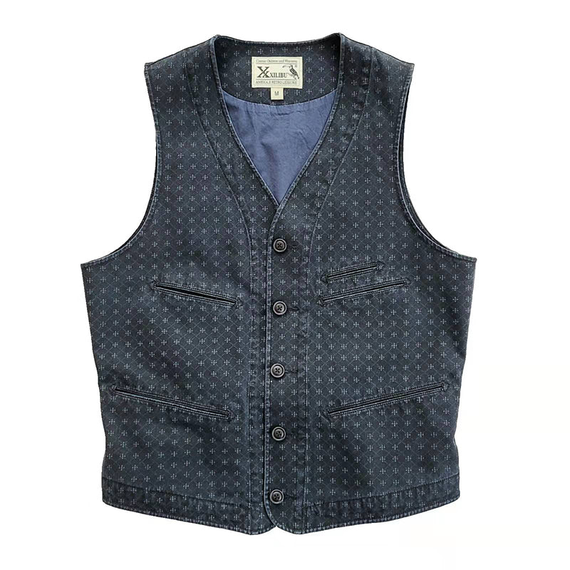 Blue Jacquard Vest V-neck for Men