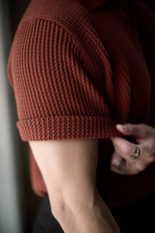 Men's Waffle V-neck Polo, Short Sleeves