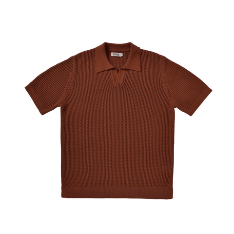 Men's Waffle V-neck Polo, Short Sleeves