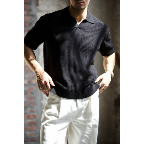 Men's Waffle V-neck Polo, Short Sleeves
