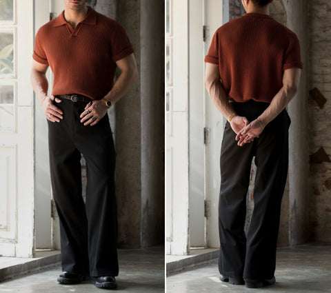 Men's Waffle V-neck Polo, Short Sleeves