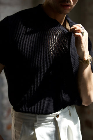 Men's Waffle V-neck Polo, Short Sleeves