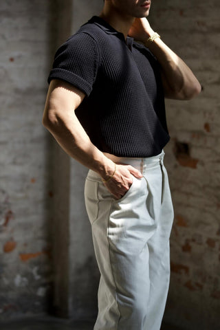 Men's Waffle V-neck Polo, Short Sleeves