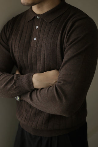 Men's Knit Ribbed Long Sleeves Polo Shirt