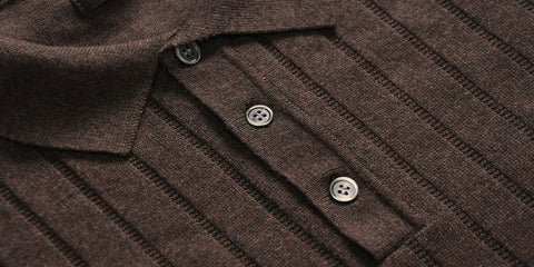 Men's Knit Ribbed Long Sleeves Polo Shirt