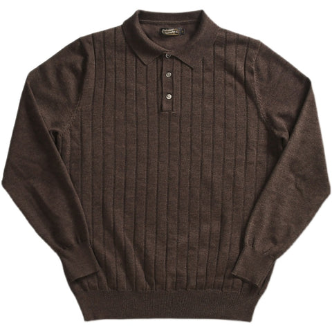 Men's Knit Ribbed Long Sleeves Polo Shirt