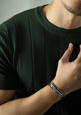 T-shirt en tricot côtelé à manches courtes pour homme