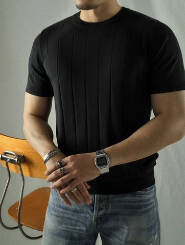 T-shirt en tricot côtelé à manches courtes pour homme