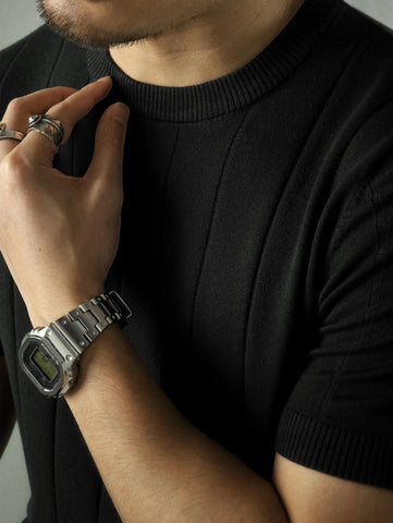 T-shirt en tricot côtelé à manches courtes pour homme