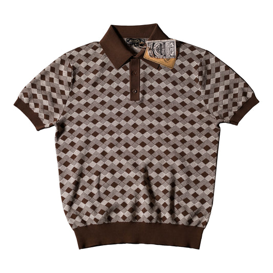 Men's Knitted Argyle Pattern Polo Shirt