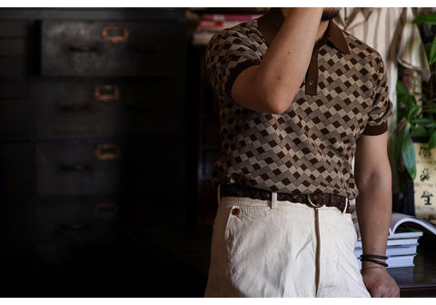 Polo tricoté à motif argyle pour homme