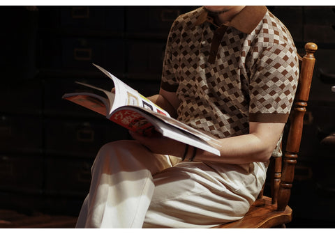 Polo tricoté à motif argyle pour homme