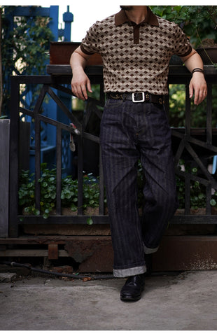 Polo tricoté à motif argyle pour homme