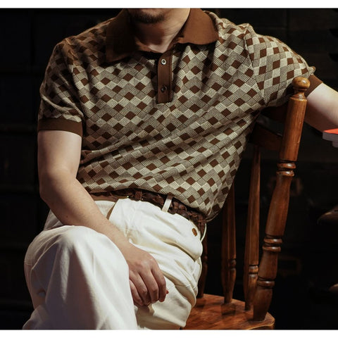 Polo tricoté à motif argyle pour homme