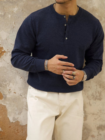 Chemise Henley tricotée à manches longues pour homme