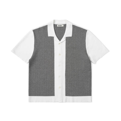 Men's Knitted Short-Sleeve Cardigan, Black & White Color-Blocked