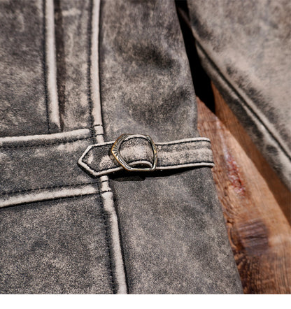 Men's 1940s Vintage Leather Jacket Grey