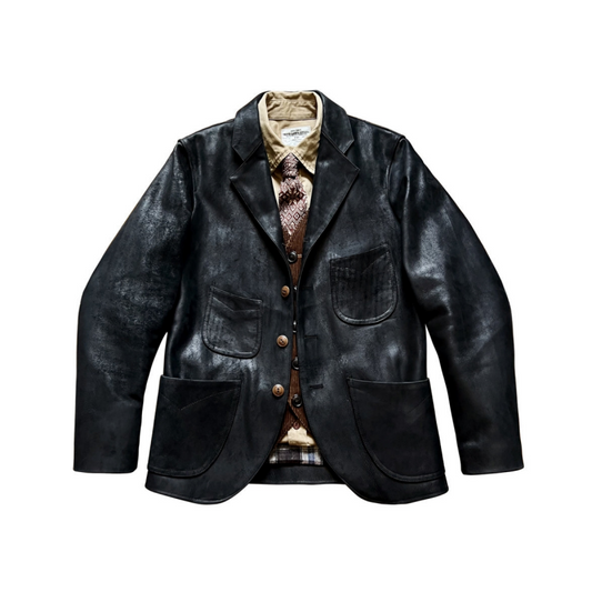 Blazer de costume en cuir pour homme multi-poches en cuir de vache