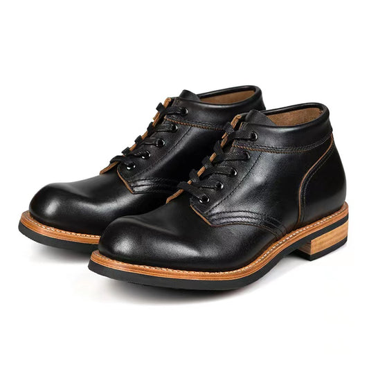 Black Leather Derby Boots Mid Top