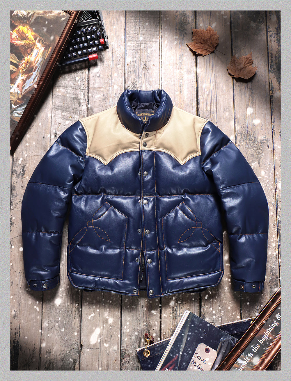 Men's Two Tone Leather Down Jacket