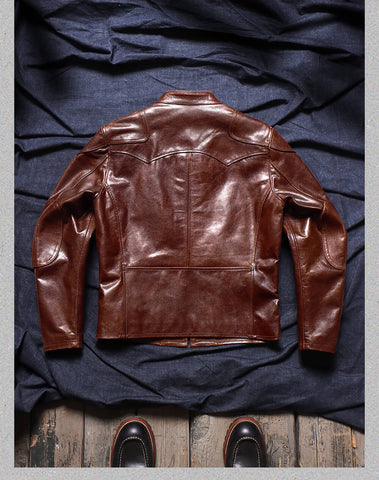 Men's 1900s Biker Leather Jacket, Burgundy