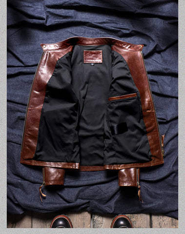 Men's 1900s Biker Leather Jacket, Burgundy