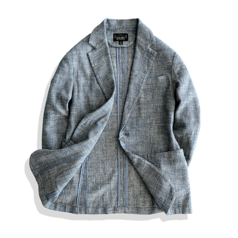 Veste de costume en coton et lin mélangés pour homme Bleu