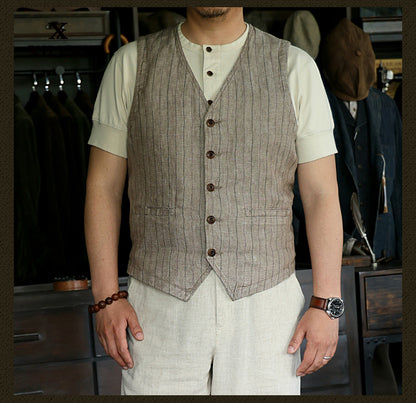 Gilet en lin rayé pour homme