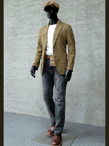 メンズ コットン リネン ブレンド スーツ ジャケット