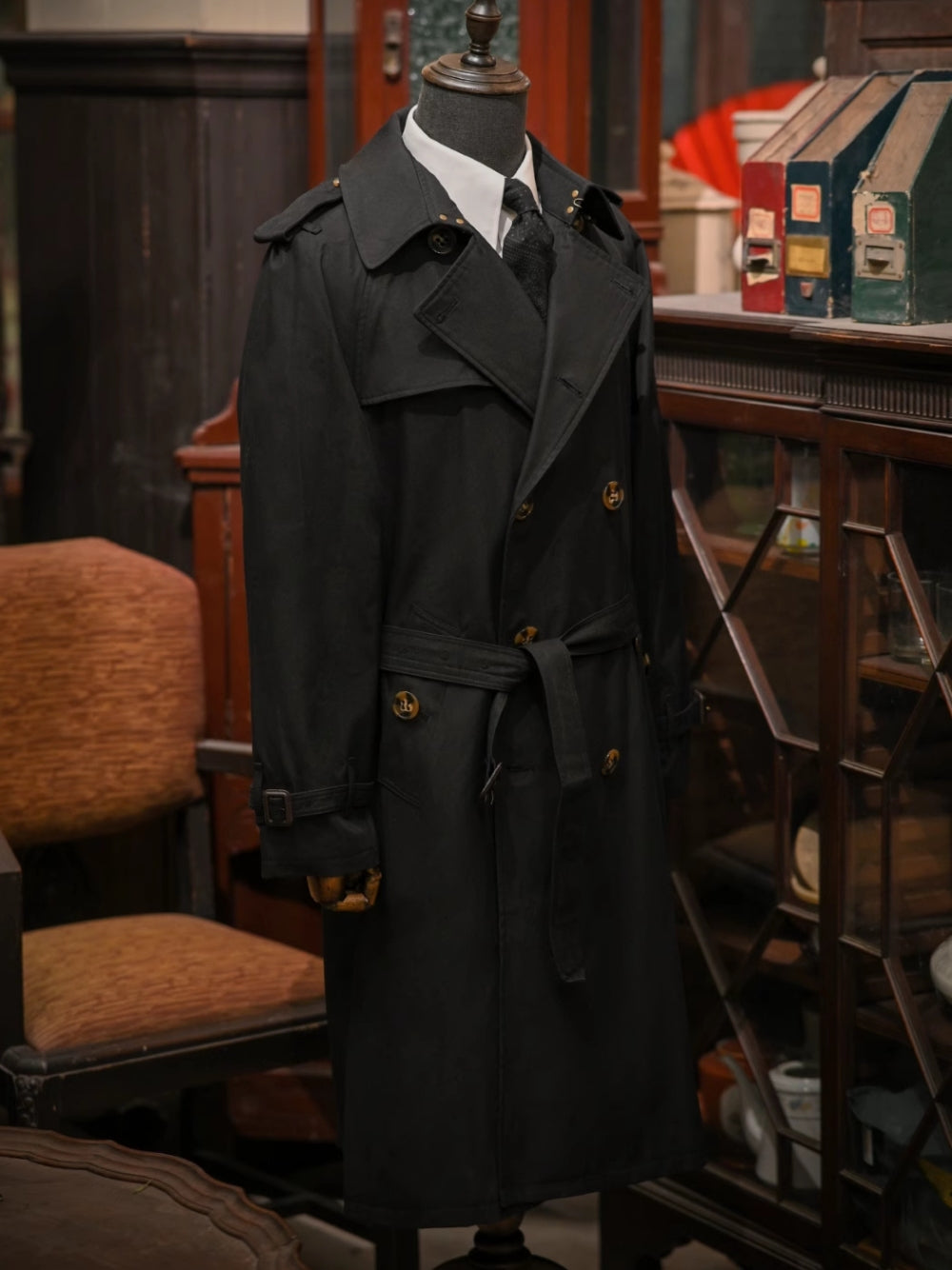 Men's Long Trench Coat Dark Khkai / 6XL