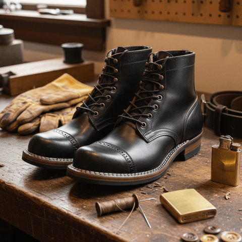 Men's Lumberjack Boots, Waxed Flesh Leather