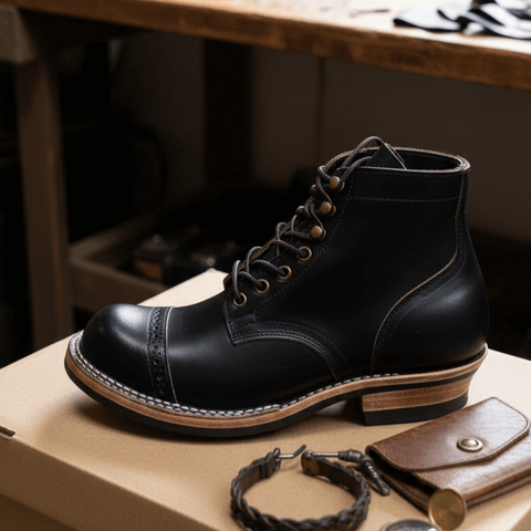 Men's Lumberjack Boots, Waxed Flesh Leather