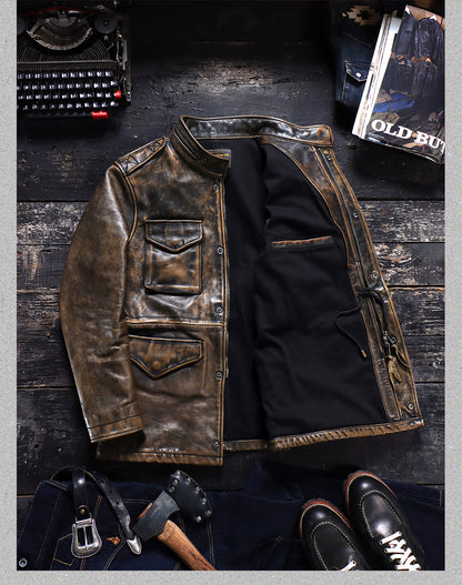 Distressed M65 Field Leather Jacket