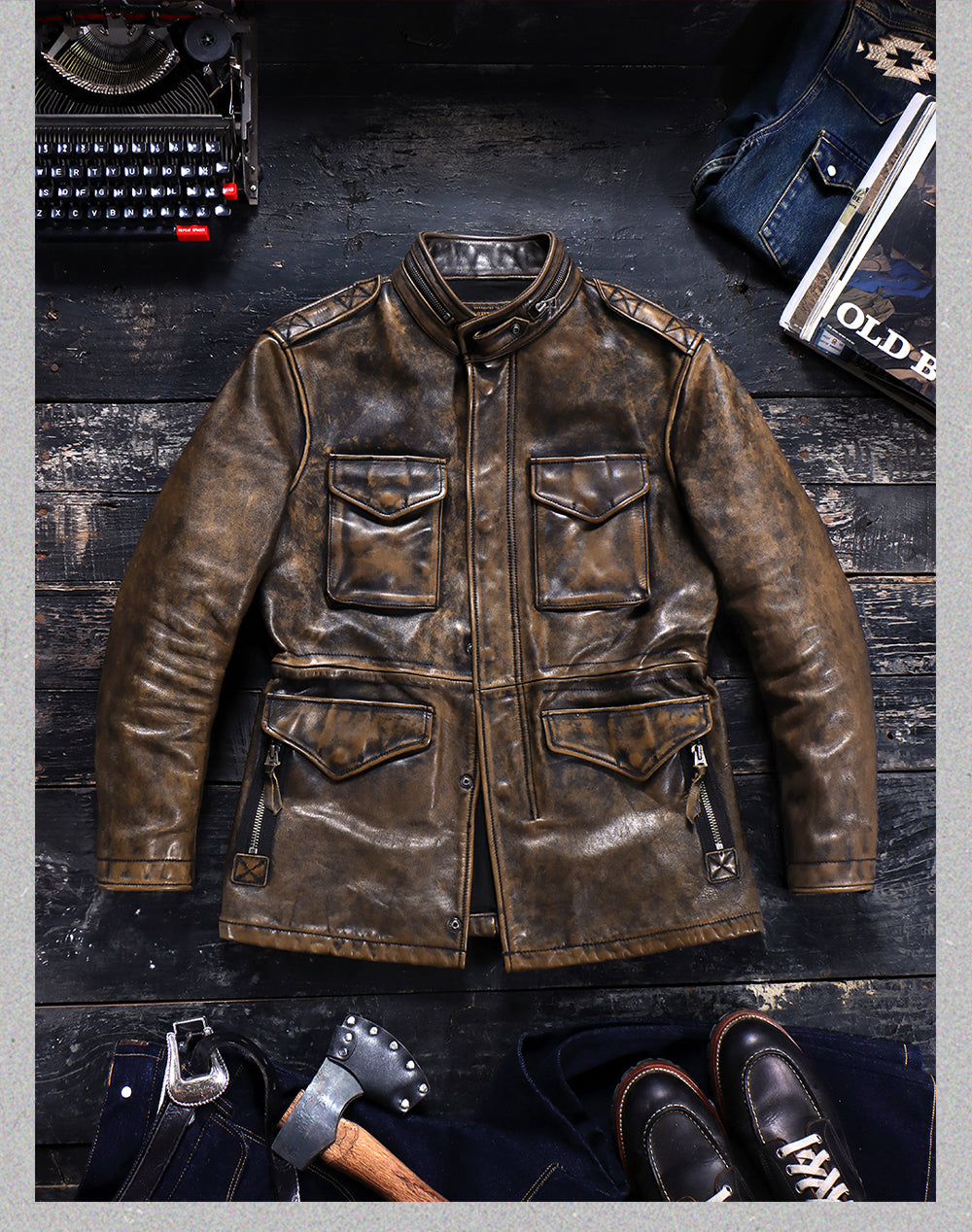 Distressed M65 Field Leather Jacket